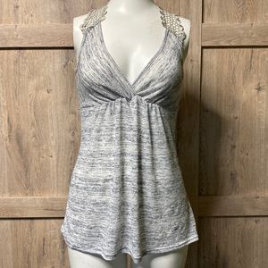 Miss Match brand knit and woven back sleeveless top